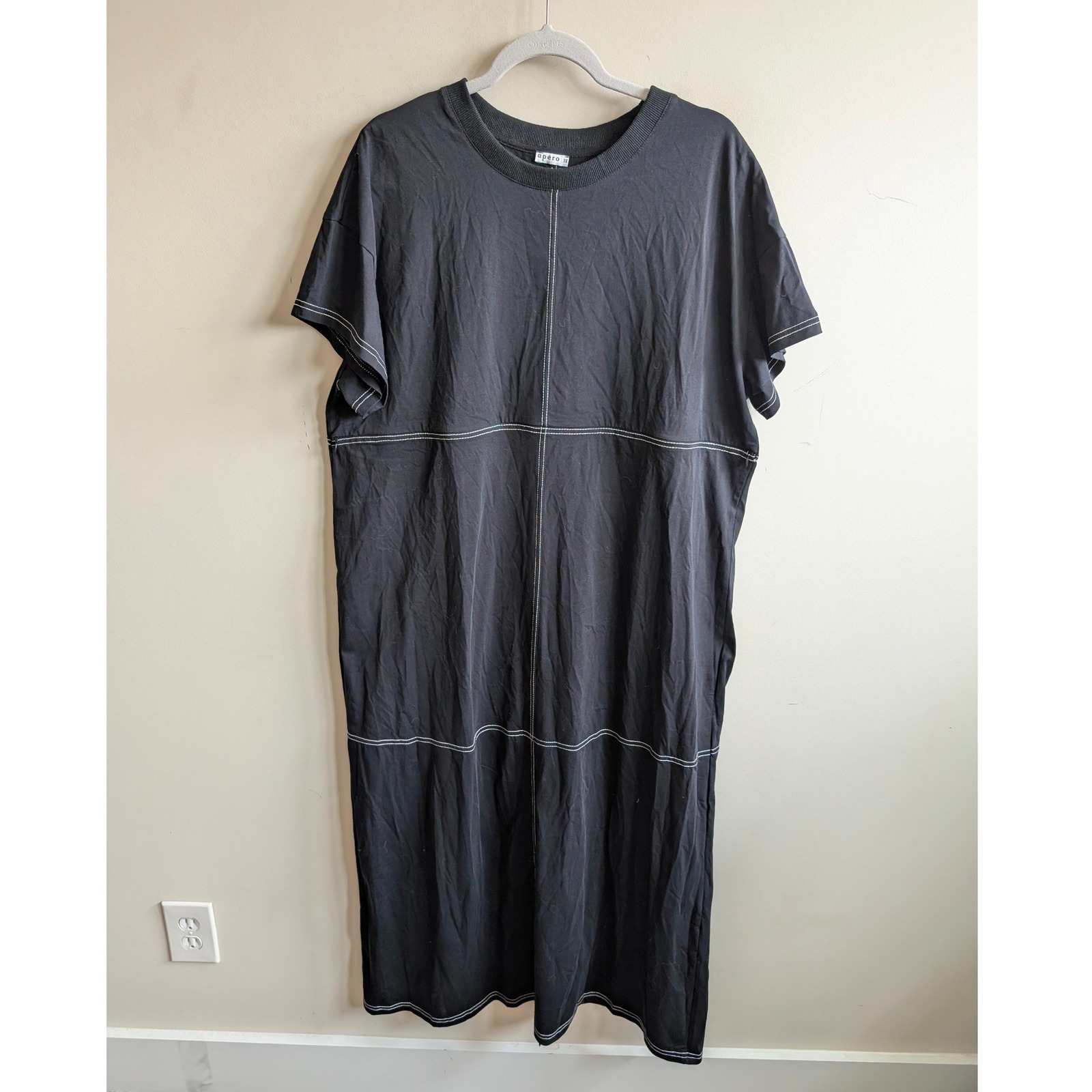 Apero Miro Contrast Panel Midi Tee Dress Black-White Maternity Plus Size 3x 14 — image 5 of 8